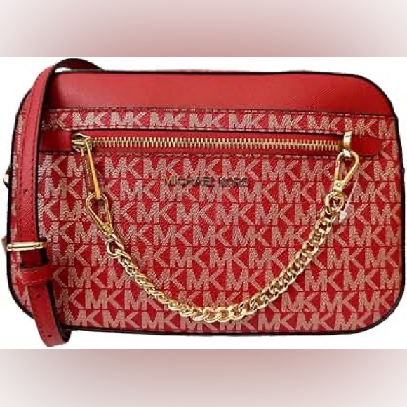 NWT Michael Michael Kors Red Jet Set Zip Chain Crossbody - Picture 1 of 5